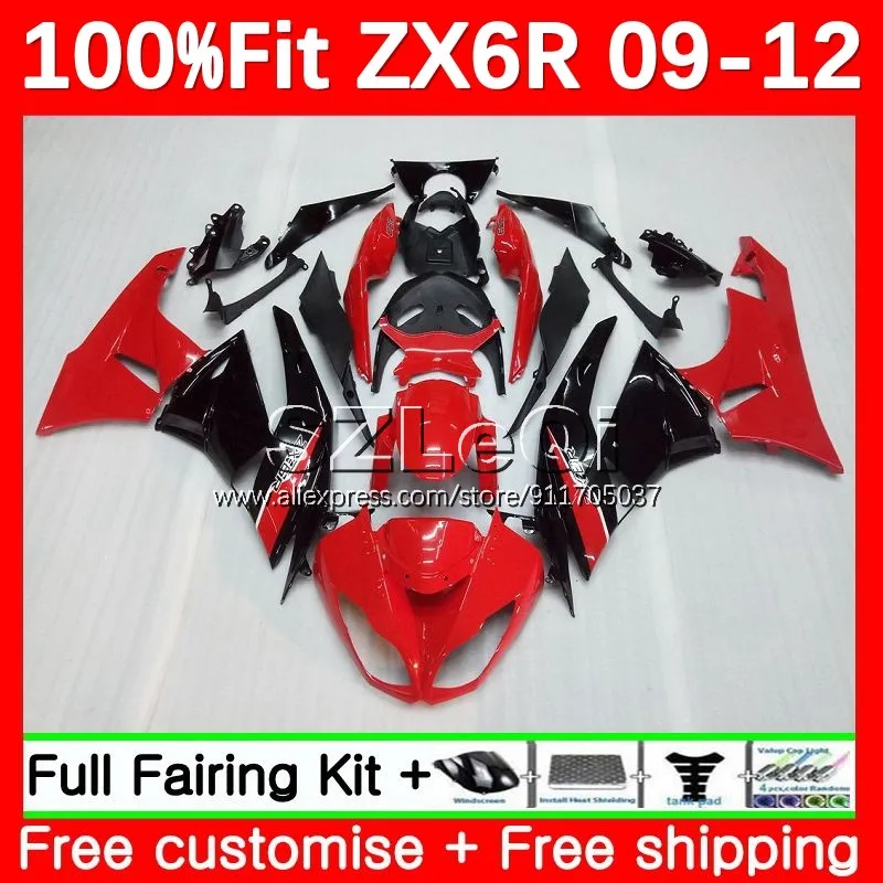 Injection For KAWASAKI NINJA Factory red ZX636 ZX 6R 636 6 R ZX6R 09 10 11 12 100No.17 ZX-6R ZX-636 2009 2010 2011 2012 Fairing