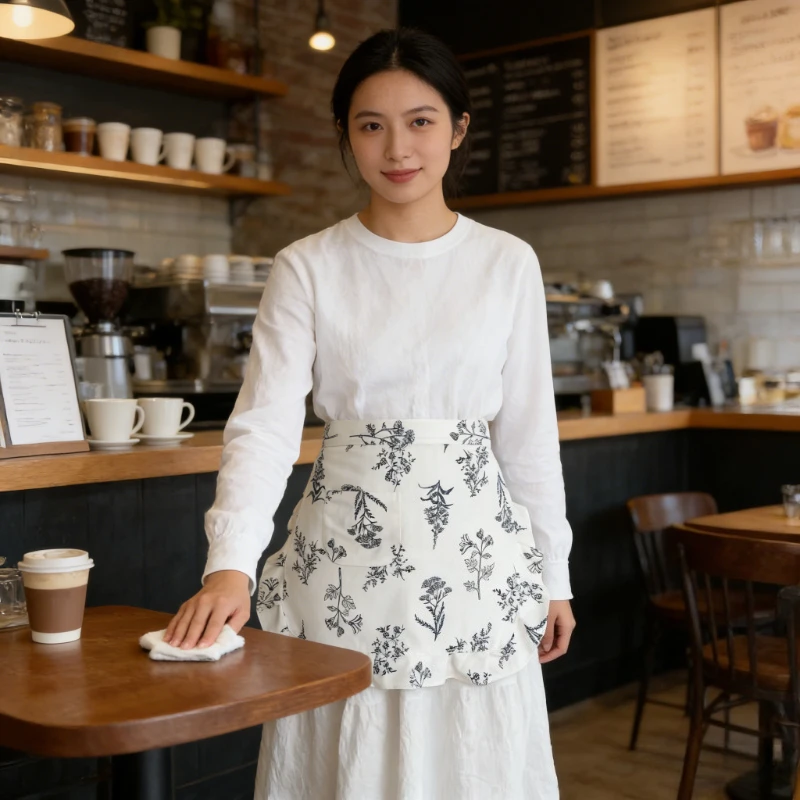 

1pc Half body fallen leaf apron Korean style hemp sensation export coffee shop nail salon