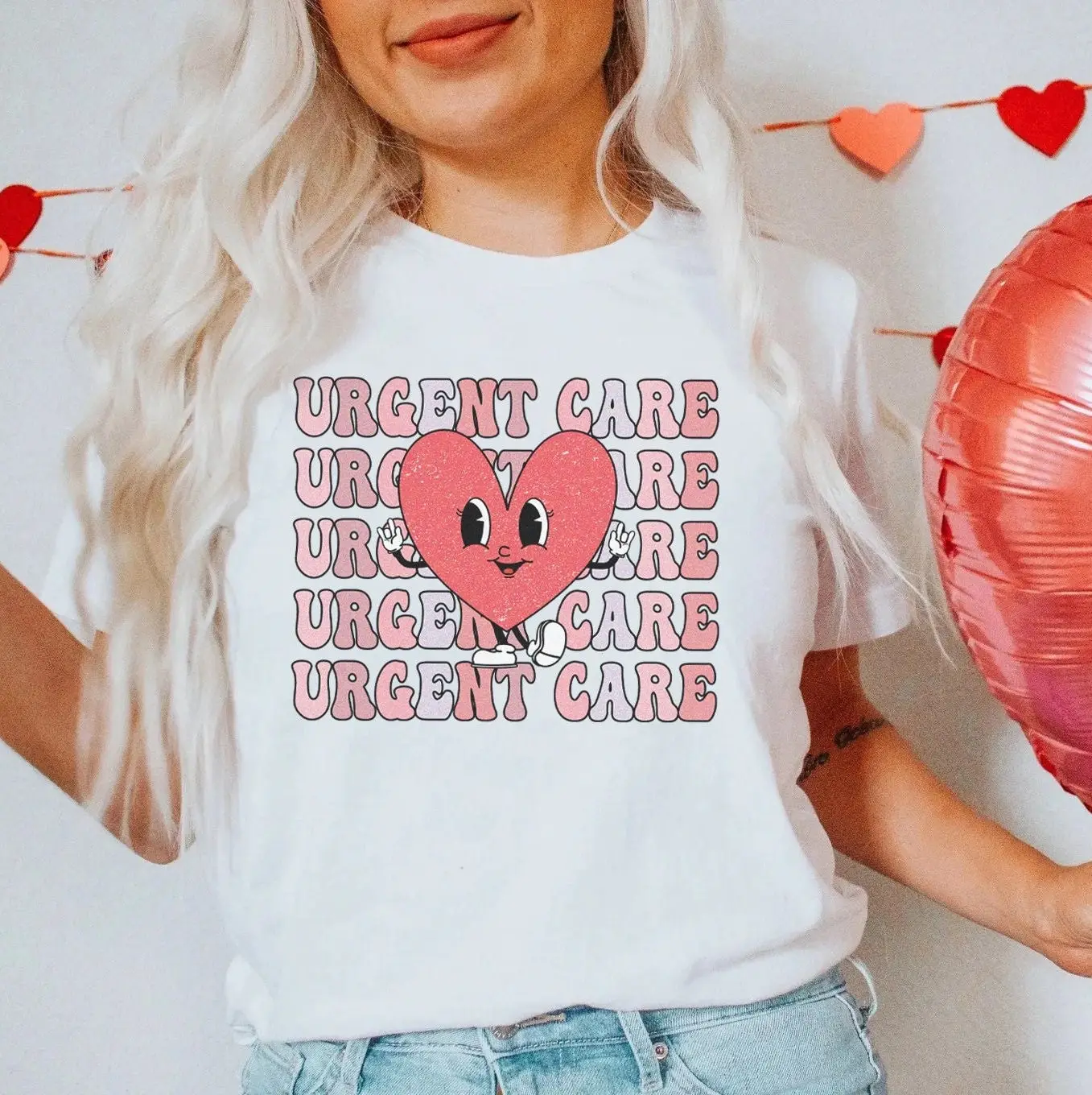 Retro Urgent Care Valentine'S Day T Shirt Funny Urrgent Nurse Rn Physician Tech Vday Groovy Heart Cupid'S Favorite