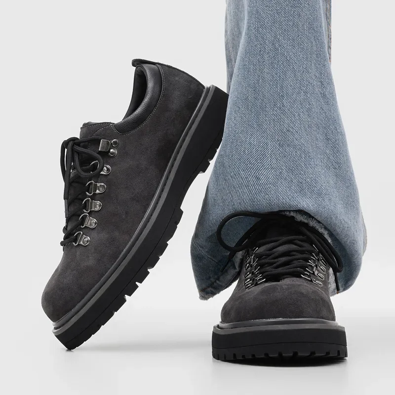 Men Vintage Suede Derby Shoes  Lace Up Retro Workwear Shoes Male Fashion All-match Daily Commuter Casual Footwear