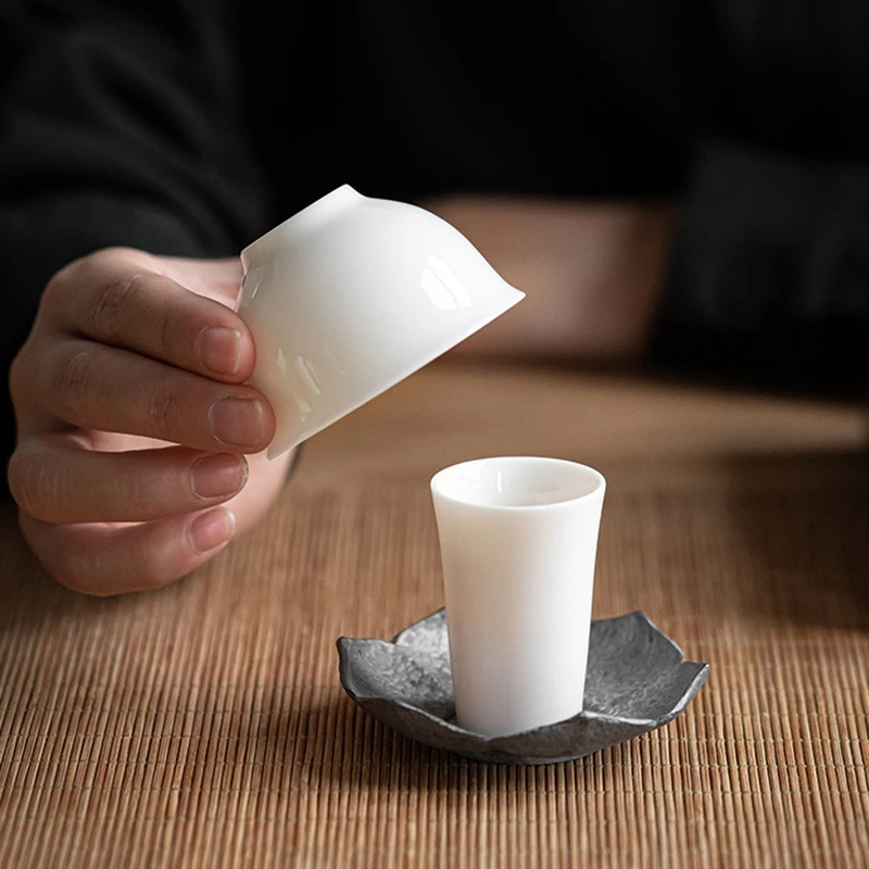 -طقم فناجين شاي بورسلين أبيض أنيق من ESTR - فنجان شاي من اليشم الدهون للأغنام، أكواب تذوق الشاي الصينية للتجربة العطرية