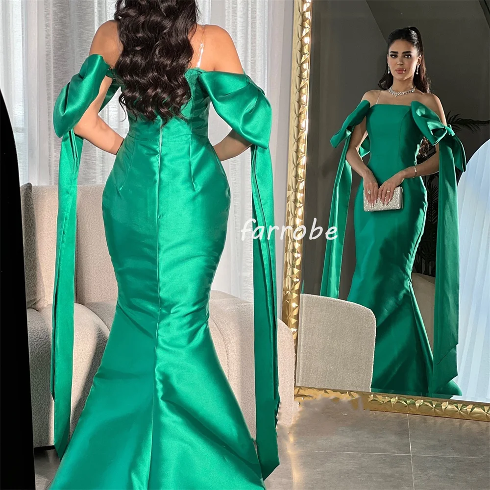 Tallas de moda personalizadas disponibles Vestidos largos con hombros descubiertos de sirena con pliegues y lazo Vestidos para ocasiones a medida Estilo moderno