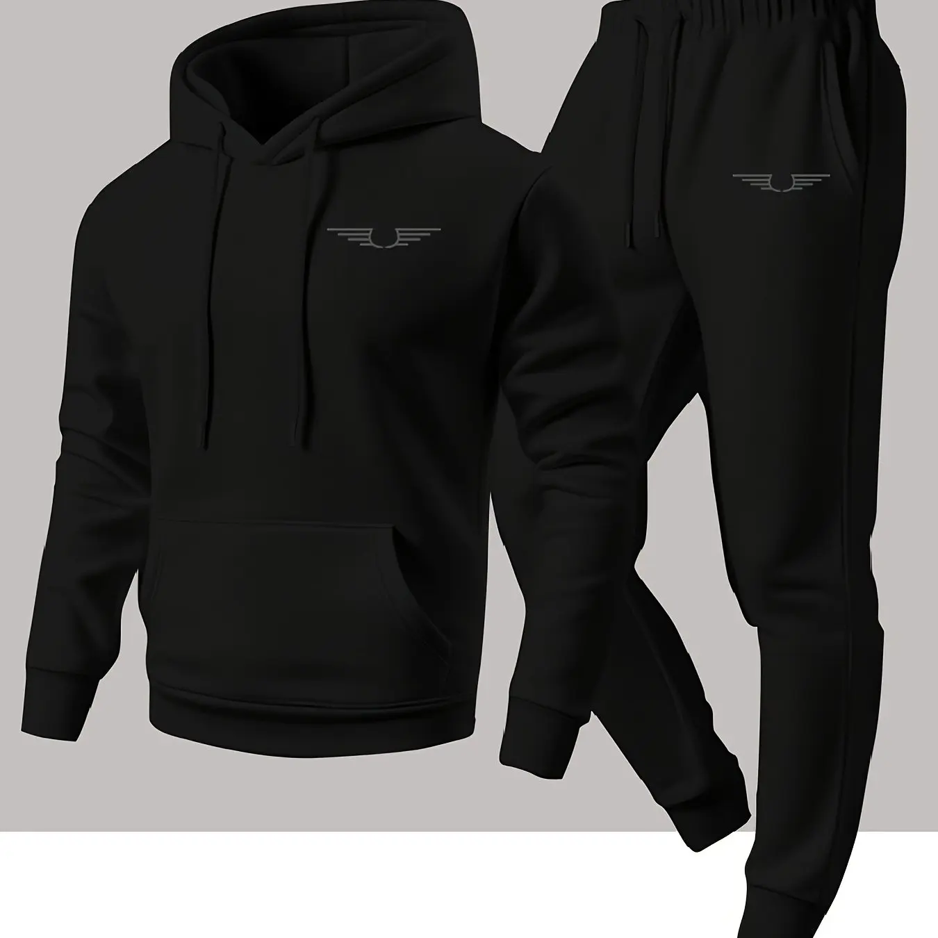 2026 Men 2Pcs Tracksuit Wing Graphic Print Hoodie Set Long Sleeve Hooded Sweatshirt Jogger Pants Casual Sports Suit Daily Outfit view 2
