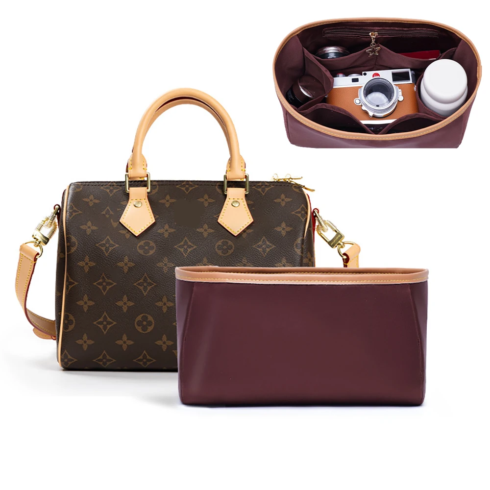 Organizador de bolsos con inserto de nailon para LV Speedy 16, 20, 25, 30, 35, bolso interior con solapa, bolsa de viaje para maquillaje, accesorios para bolsos de mano