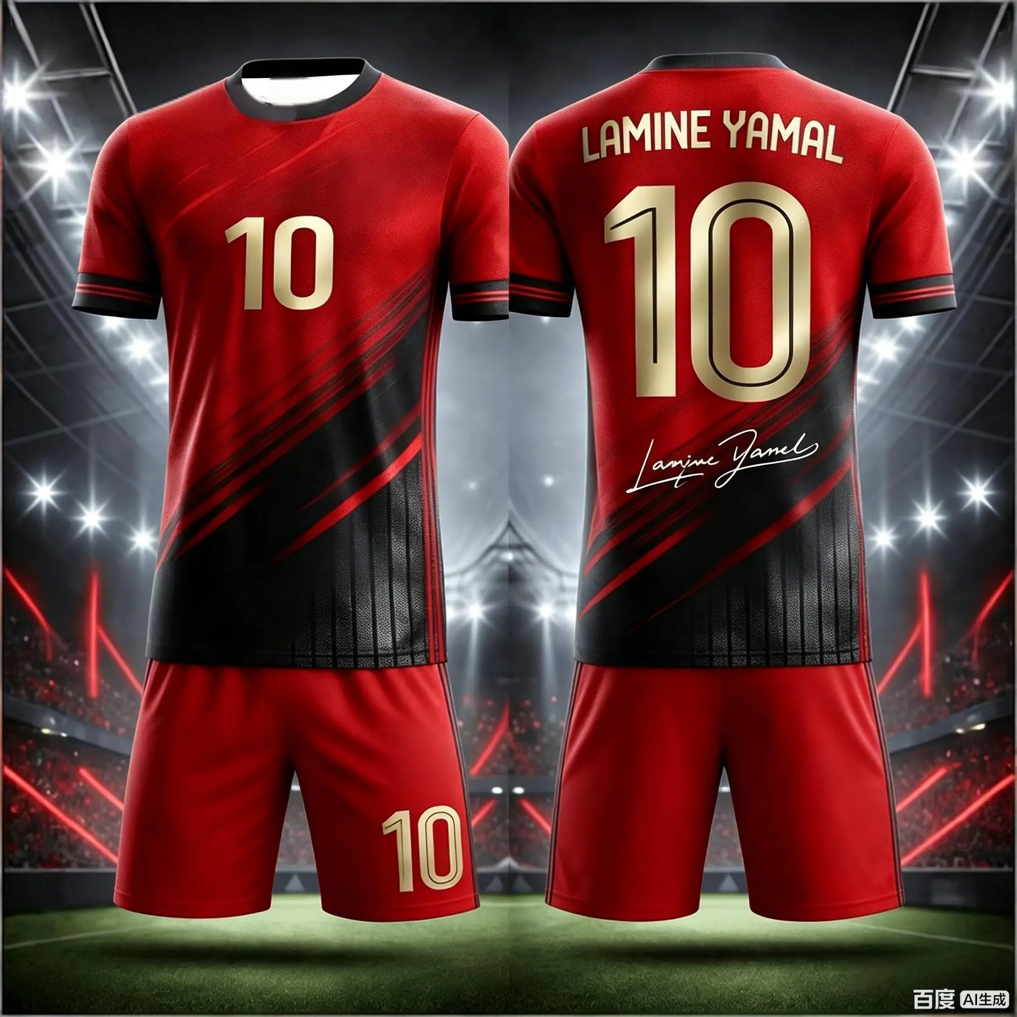26 New Models # Yamal # 10 Black and Red Gradient Jersey Fan Version Training Suit Adult/child Parent-child Plus Size Set