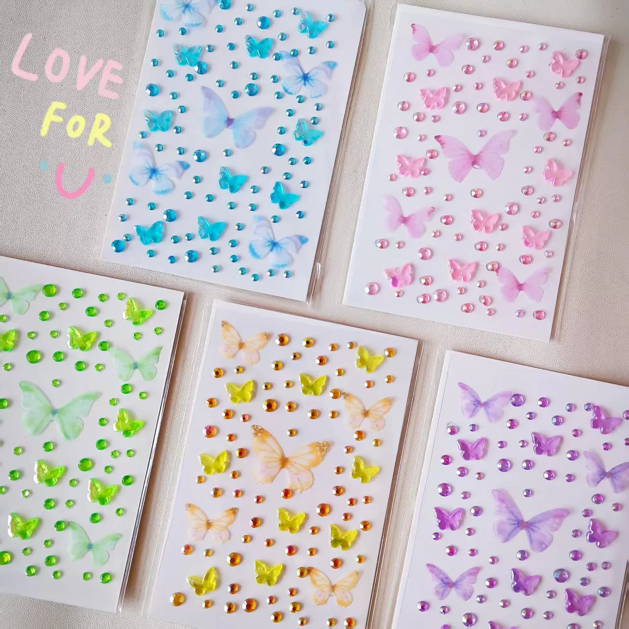 Stage Performance Butterfly Stickers Aurora Sheer Tulle Self Adhesive Super Shiny Face Diamond Gems Decoration Craft