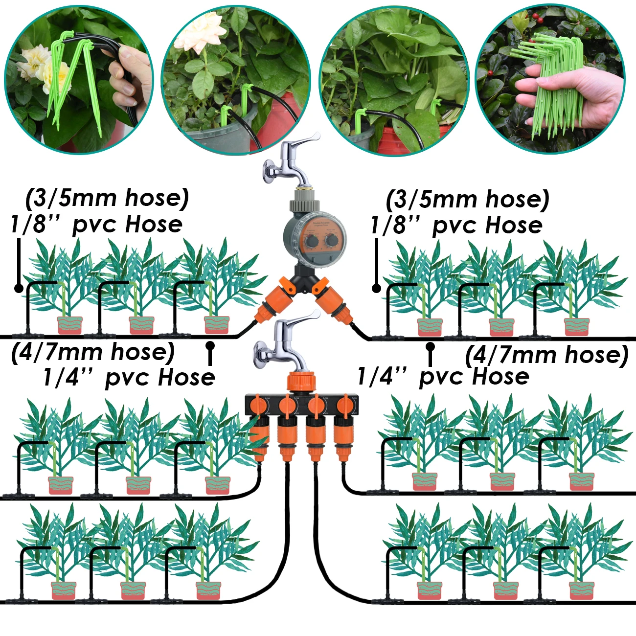 KESLA Garden Automatic Drip Irrigation Watering System 4/7 to 3/5mm 1/4 to 1/8 Hose Kit for Home Bonsai Potted Plants Greenhouse