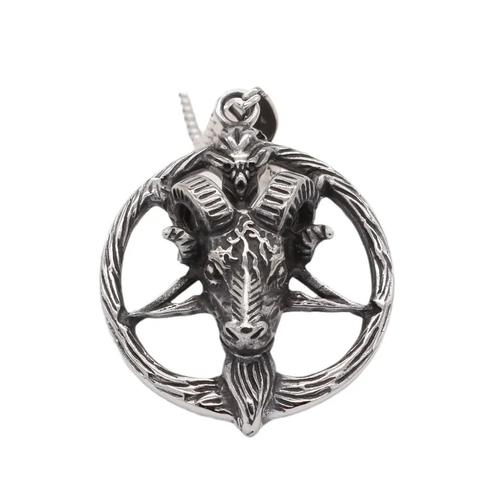 Fashionable Retro Pentagram Ram Stainless Steel Pendant Men's Necklace Chains