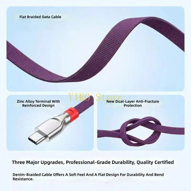 K32C Short/Long Length Type C Data Wire 6A Fast Charging Braided for Convenience