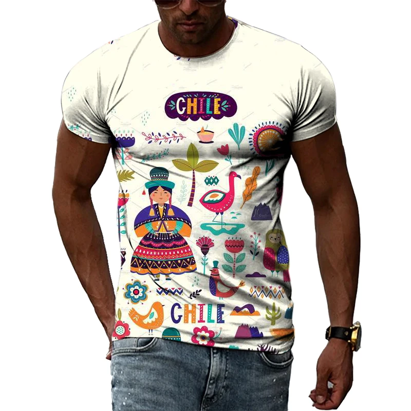 2024 Beautiful Country Chile Men T-shirts Sumemr Fashion Casual 3D Printed Short Sleeve Handsome Harajuku Tops