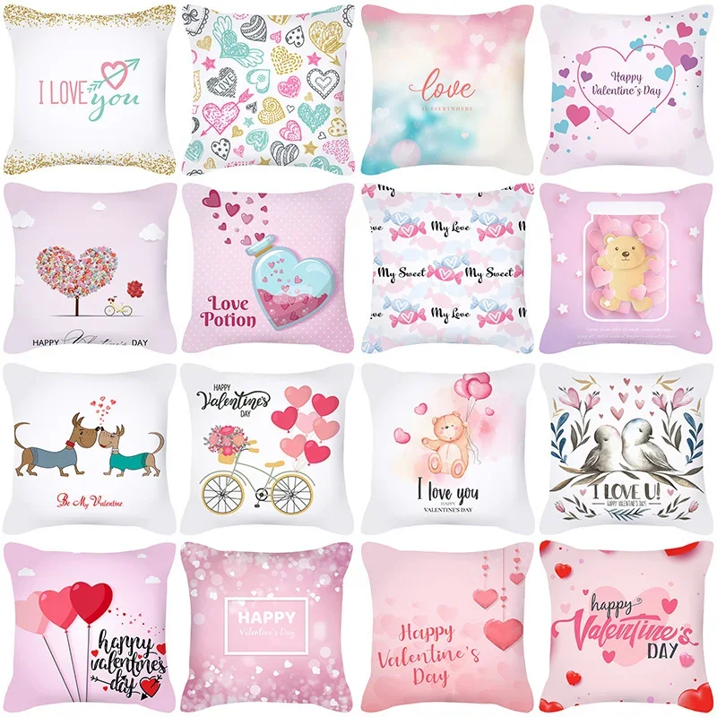 

Customizable Pink Pillowcase Girl Happy Valentine's Day Cute Peach Skin New Home Fabric Square Cushion Cover Pillowcase