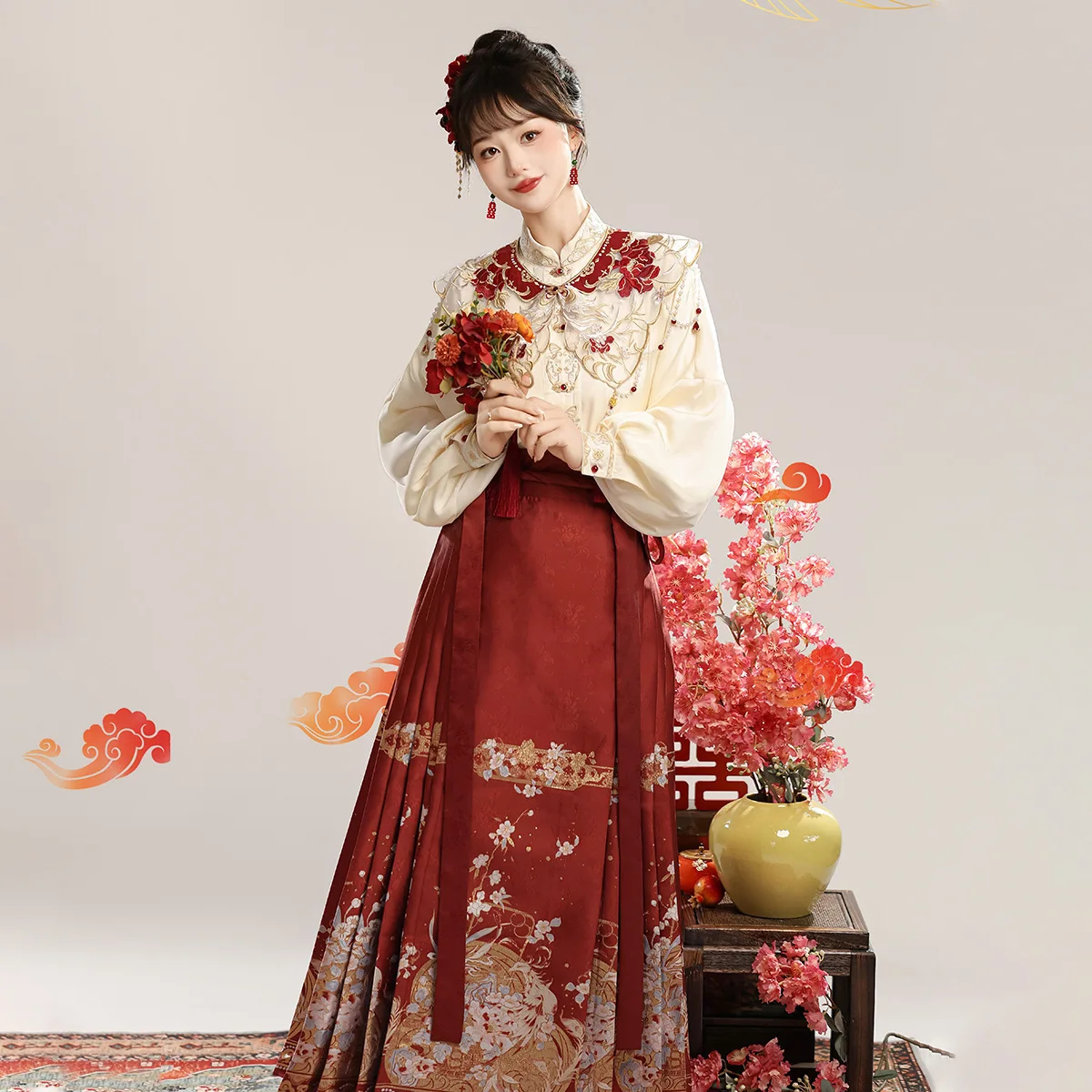 Китайское свадебное платье Феникс Песня Ханфу Женский китайский стиль Улучшенный элемент Хань Топ Облако Плечо Юбка Мемиан