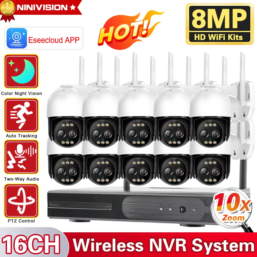 

8MP Outdoor WiFi CCTV Camera 10X Zoom Security System Kit 10CH NVR Recorder Set P2P Wireless IP Camera Video Surveillance System