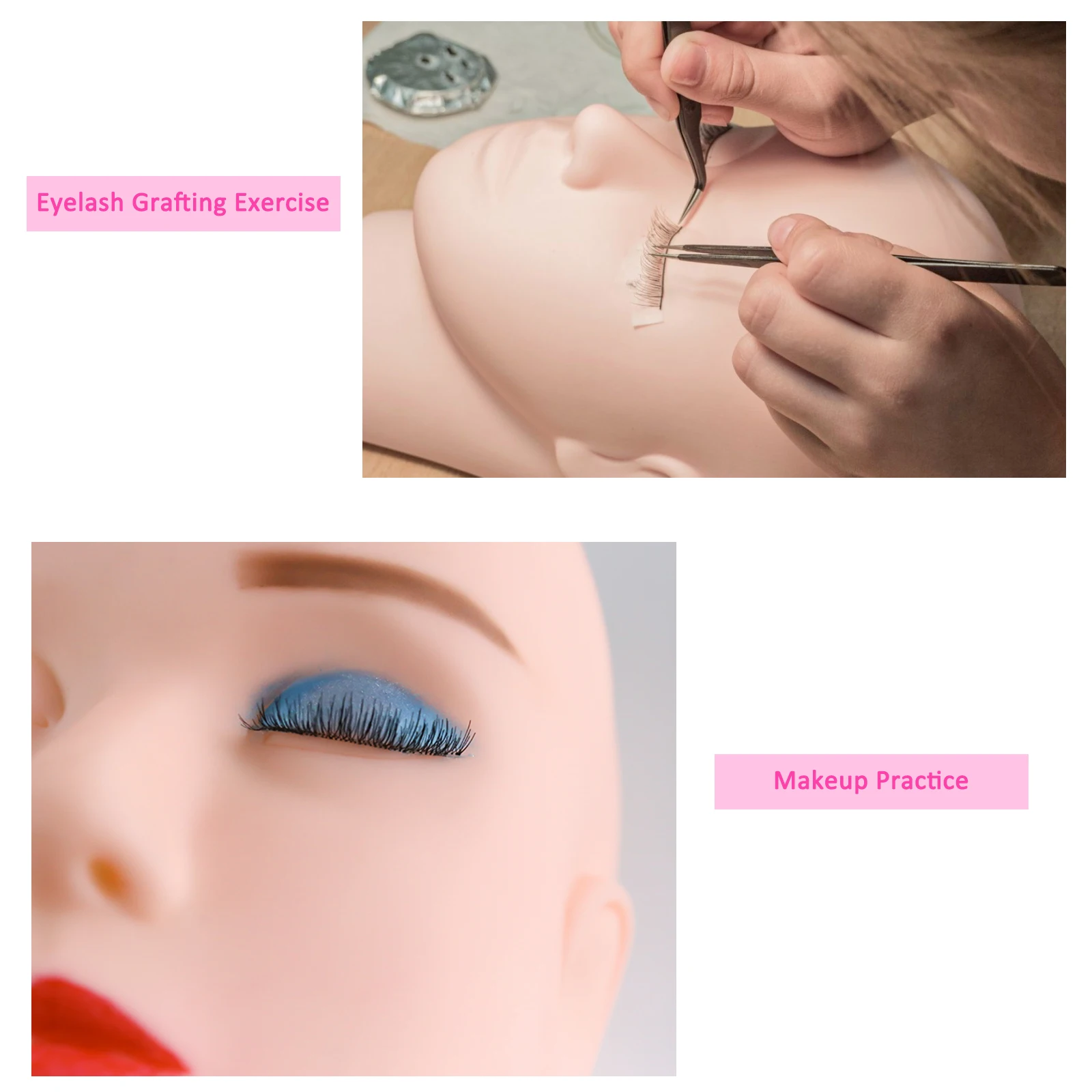 Eyelash Extensions Practice Kit Professional Training Eyelash Mannequin Head False Eyelashes for Makeup Training