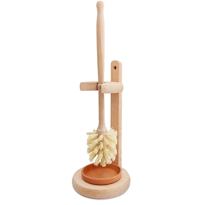 1 Set Wood Toilet Brush Wood Toilet Bowl Cleaner Brush For Bathroom, Toilet Scrubber With Stand