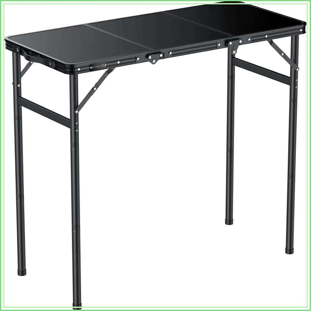 

3-Height Adjustable Folding Camping Table, Lightweight Aluminum Portable Outdoor Picnic Table for BBQ, Grill, Beach, 35.4"x15.7", Black