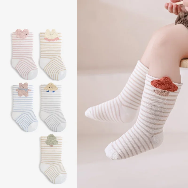 3 Pairs Baby Boy Girl Socks Cartoon Striped Warm Soft Winter Autumn Newborn Infant Toddler Children Socks