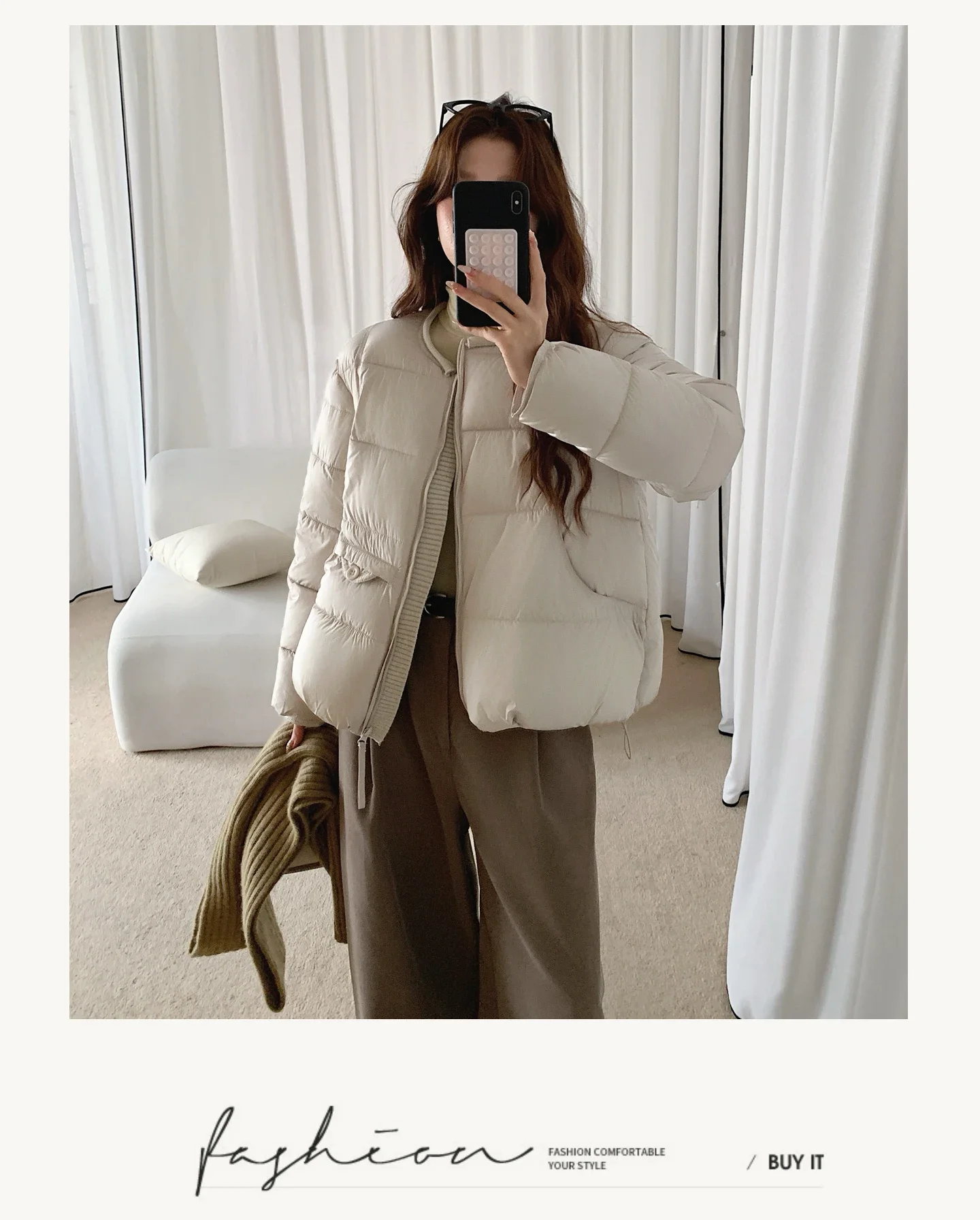 2026 Winter Women's Jacket Korean Patchwork Zipper Stylish Parkas Minimalist Versatile Coat Warm O-Neck Cotton Padded Outerwear