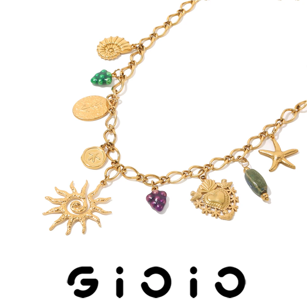 

GIOIO Trendy Y2K Style Stainless Steel Sun Pendant Necklace Gold-plated Fashion Necklaces Daily Match Jewelry Accessories Gifts
