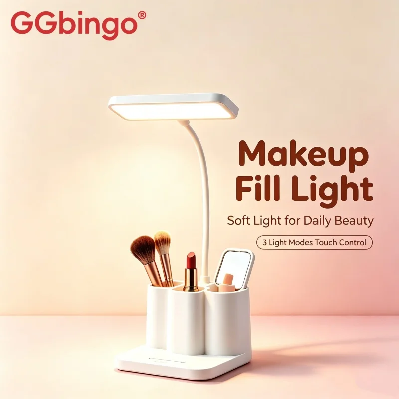 GGbingo USB Rechargeable LED Desk Lamp Makeup Vanity Light Touch Dimmable Pen Holder Table Lamp For Dorm Bedroom Cosmetic Read