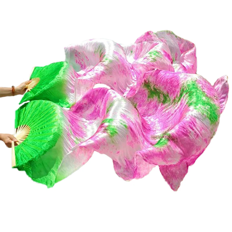 Real Silk Dance Fan Belly Dance Fan a Pair of Extended Fans Handmade Color Tie-dye Silk Fan Modern Dance Customizable Dance Fan