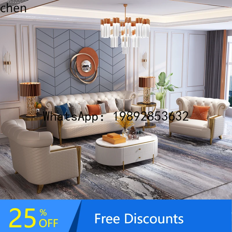 

light luxury leather sofa small apartment three-person living room combination post-modern simplicity