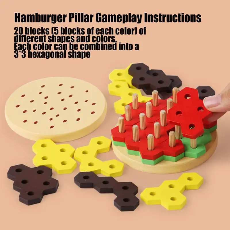 

Hamburger Stacking Blocks Wooden Shape Matching Building Blocks Food Cognition Toys Toddler Montessori Early Educational Toys