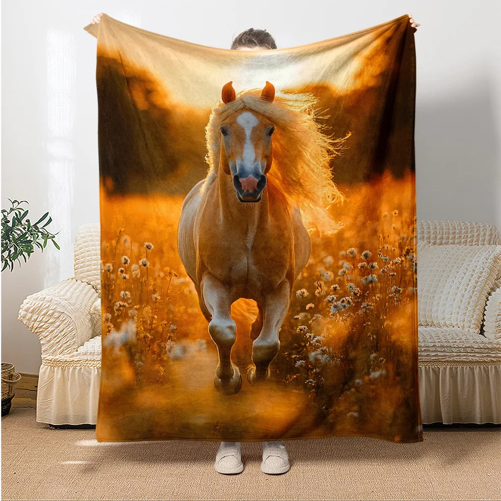 Horse Blankets. Soft and Warm Blanket Flannel Throw for Sofa, Office, Chair. Camping, Travel, Climbing Flannel Fabric Printing