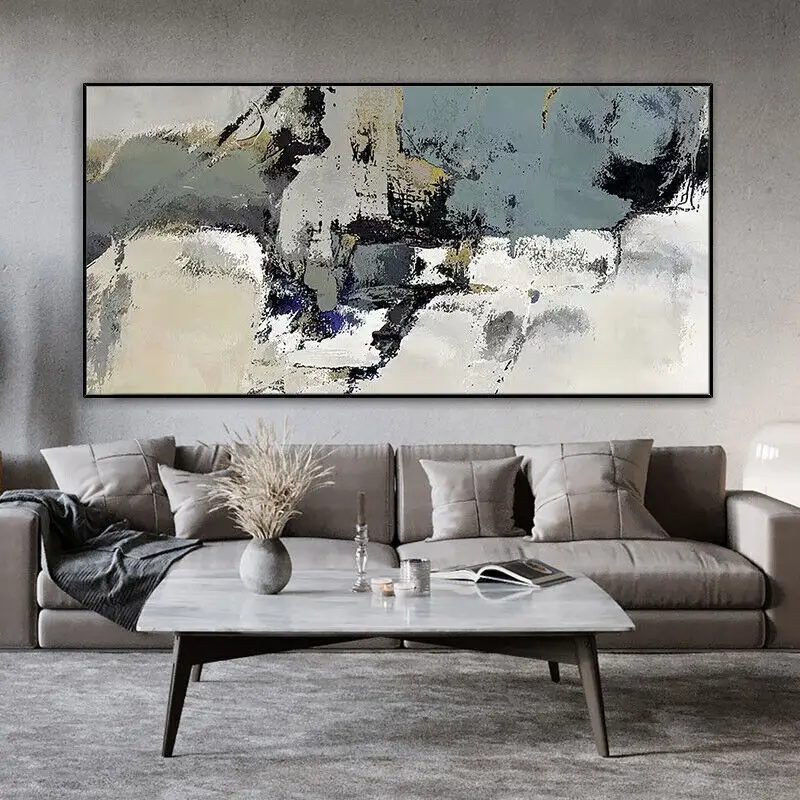 

Modern Paintings Hand-painted Banner Black And White Ash Living Room Sofa Large Textured Colorful Oil Painting For Living Room