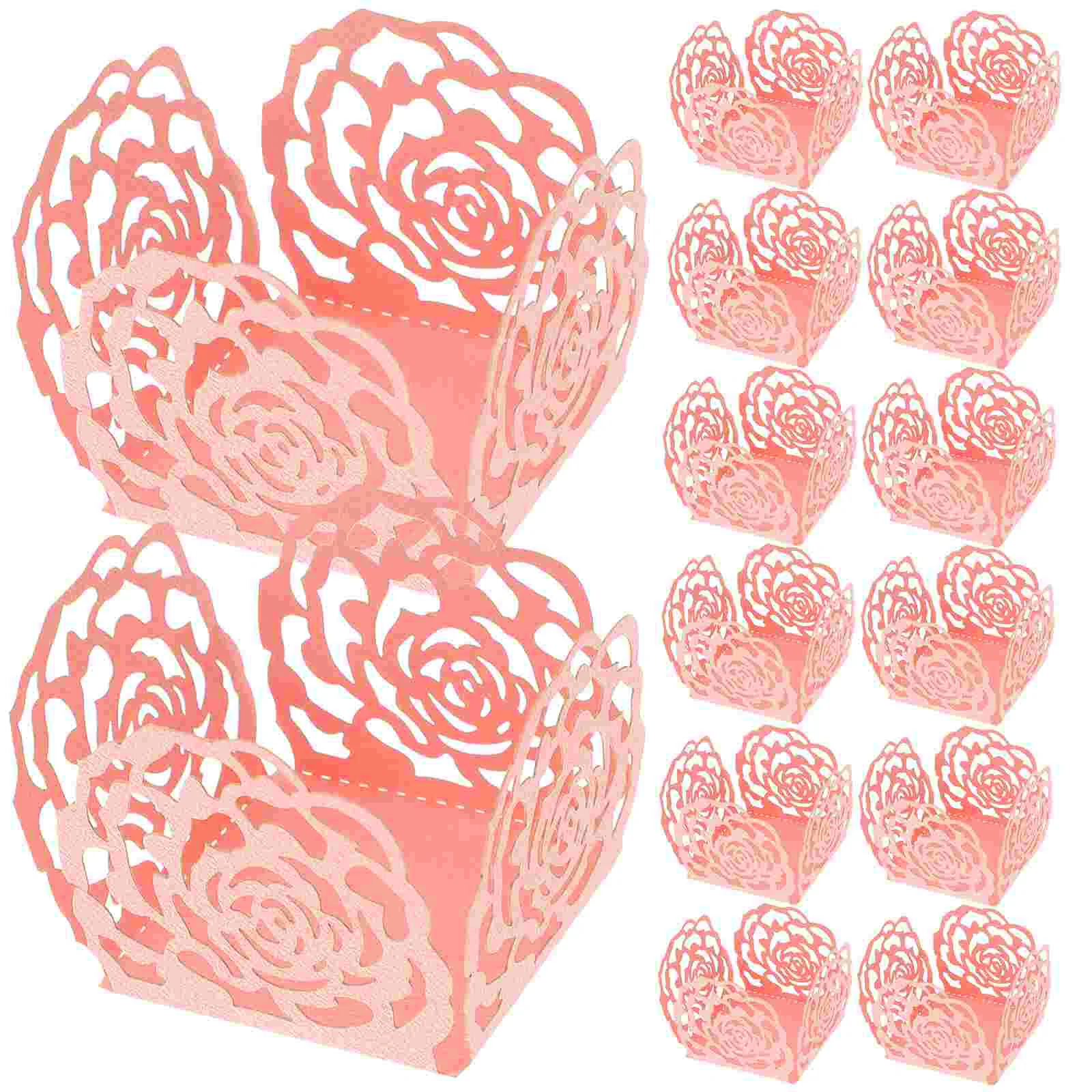 

50 Pcs Chocolate Tray Dessert Paper Cups Truffle Wrapper Wedding Decoration Hollow Rose Premium Material Party