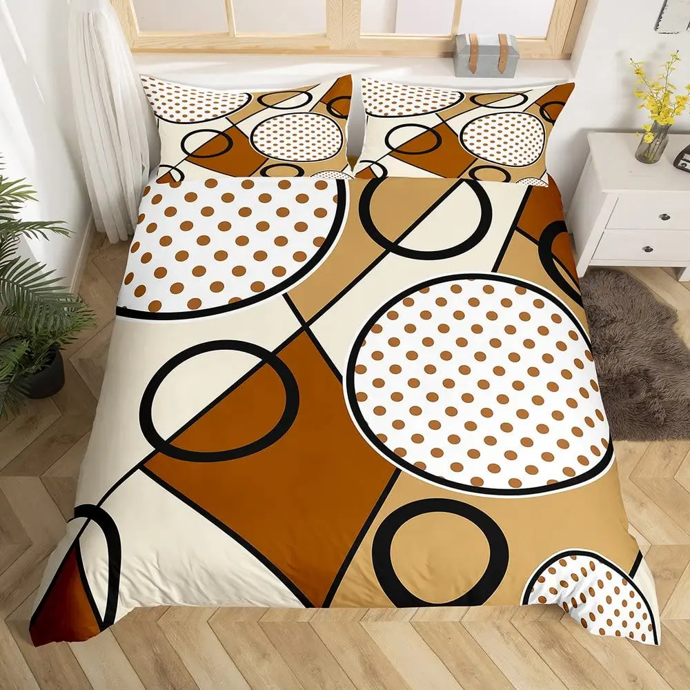

3D Circle Line Geometry Duvet Cover Polyester Queen King Size Quilt Cover with Pillowcase for Kids Teens Home Bedroom Decor Gift
