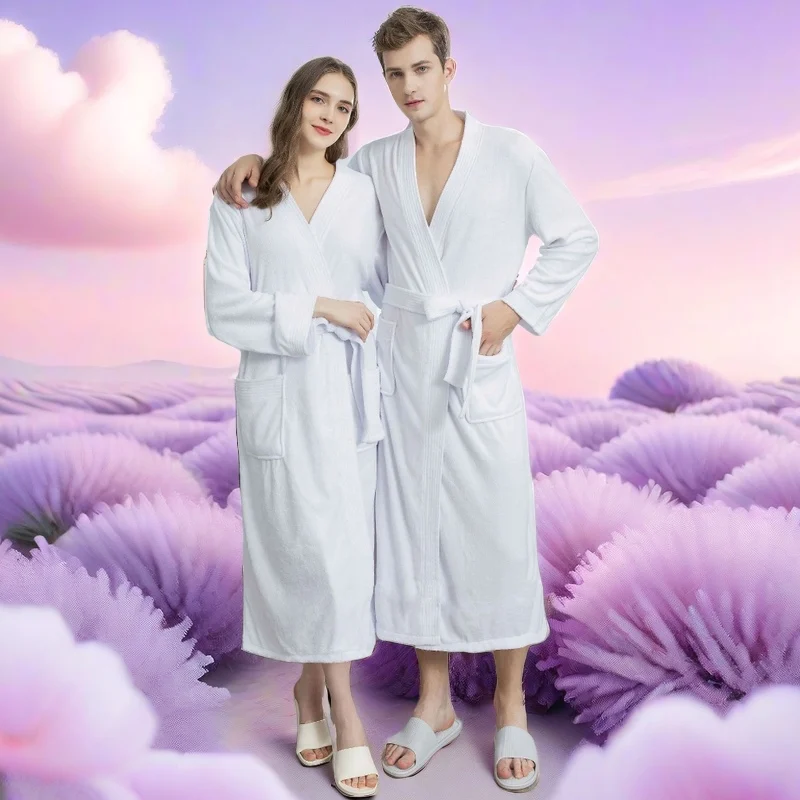 Thin Robe Shower Quick-Drying Bathrobe 2024 Autumn Winter Solid Bathrobe Warm Robe Soft Terry Towel Bathrobe