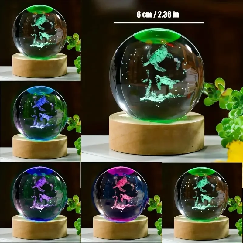 1 pc 3D Turtle crystal ball gift, animal statue style nightlight, birthday gift, perfect for friends or turtle lovers