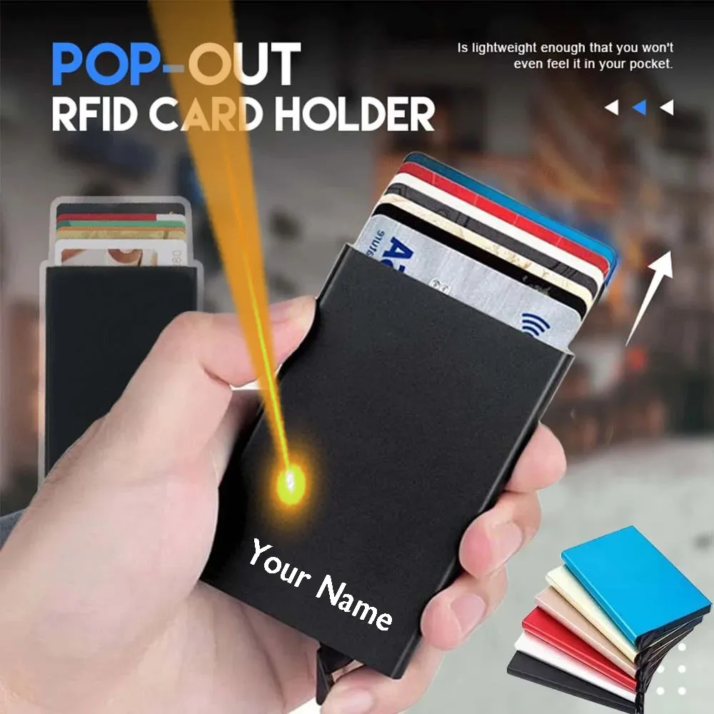 

Custom Engrave Name Anti RFID Blocking Protected ID Bank Credit Card Holder Case Men Wallet Personalized Gift for Father's Day