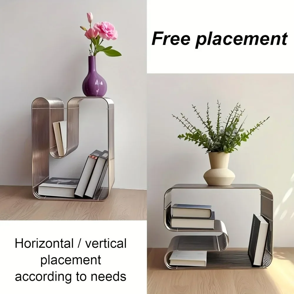 

Multifunctional Iron Bookshelf or Coffee Table - Classic Metal Floor Stand with Multiple Compartments, No Assembly Required