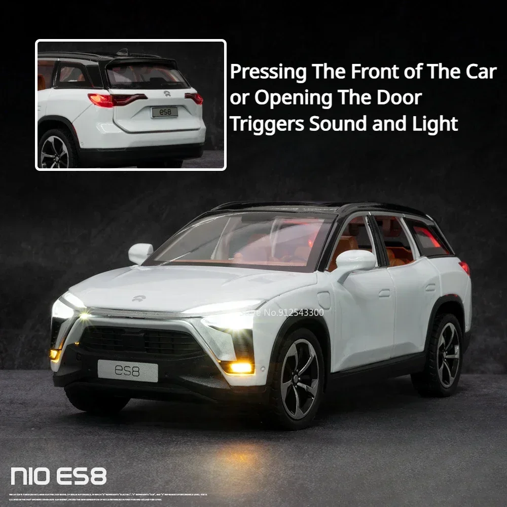 1/24 NIO ES8 SUV modelo de coche de juguete aleación alta simulación vehículos de nueva energía puertas de sonido y luz colección que se puede abrir regalo niños