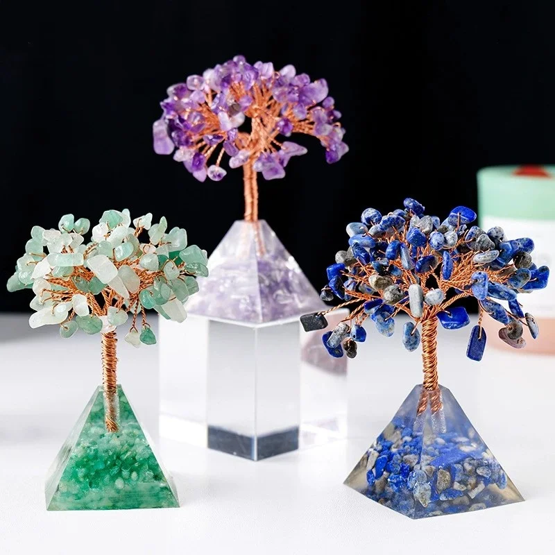 Natural Crystal Chip Tree Clear Quartz Single Crystal Base USB Port Decorative Bedside Ambiance Nightlight Home Decoration