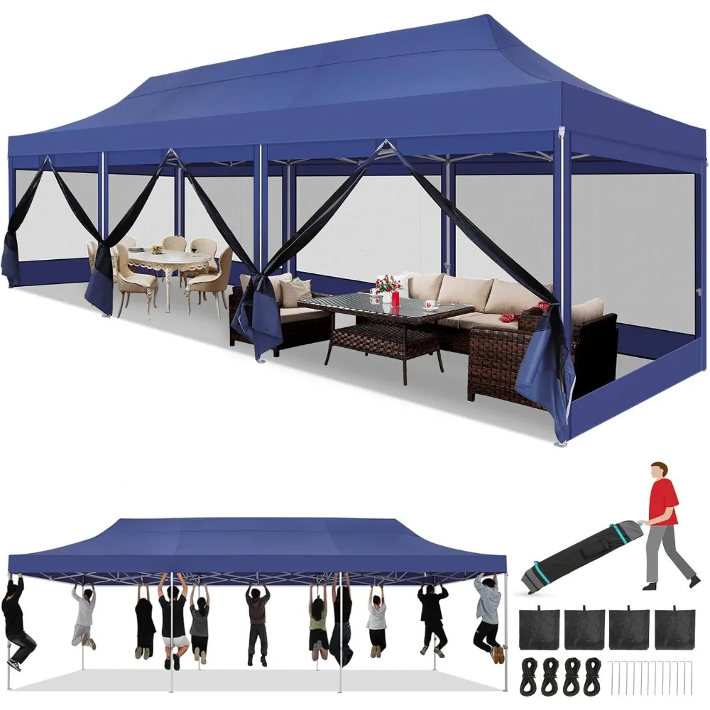 Heavy Duty Pop Up Canopy Tent with 8 Sidewalls, Commercial Gazebo Party Tents, Outdoor Instant Screen Tent, 10x30