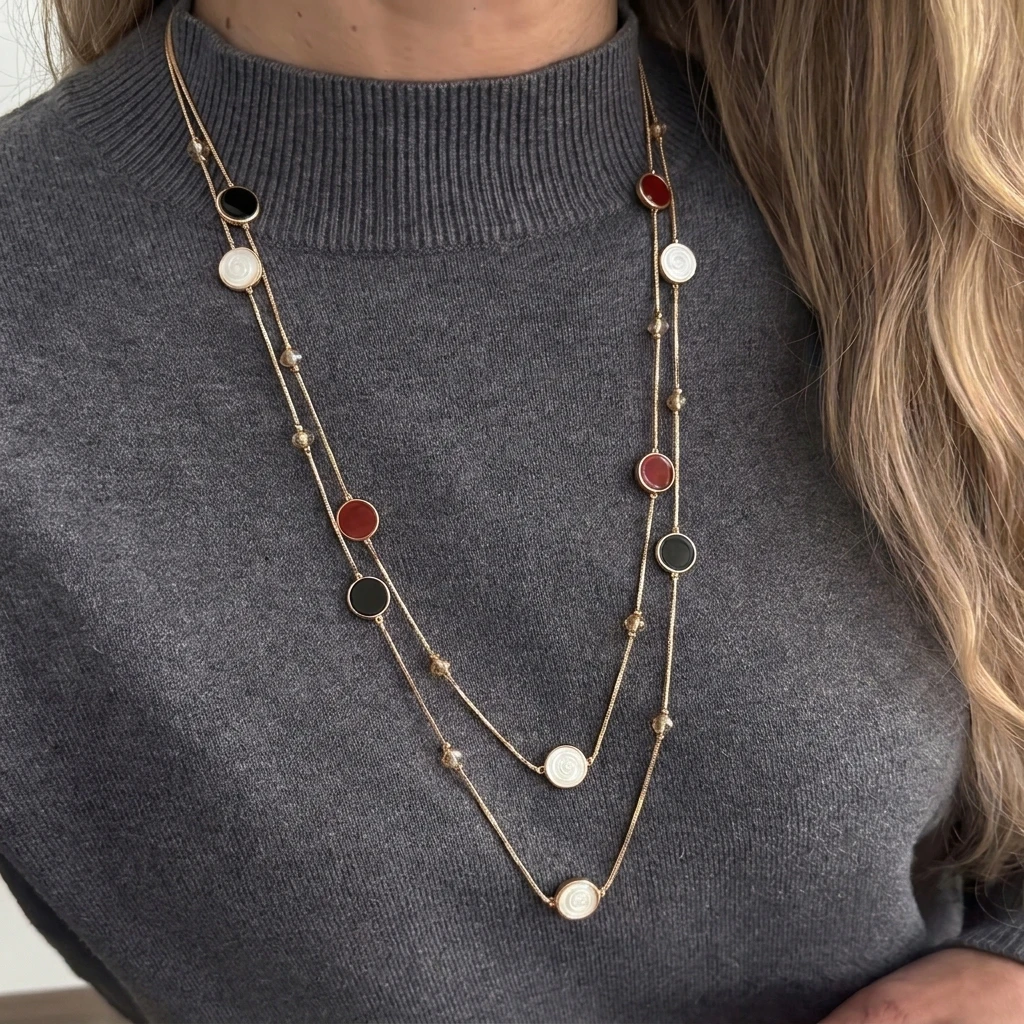 Bohemian Style Colorful Drip Oil Geometric Fashion Double Layered Necklace for Women Elegant Vintage Long Sweater Chain Jewelry
