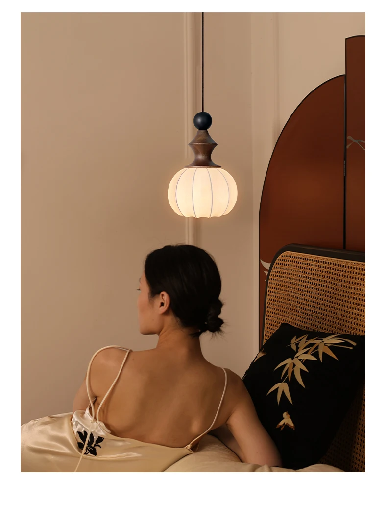 

Ретро-подвесной светильник из ткани в скандинавском стиле, потолочная люстра для гостиной, спальни, ресторана с деревянным декором.