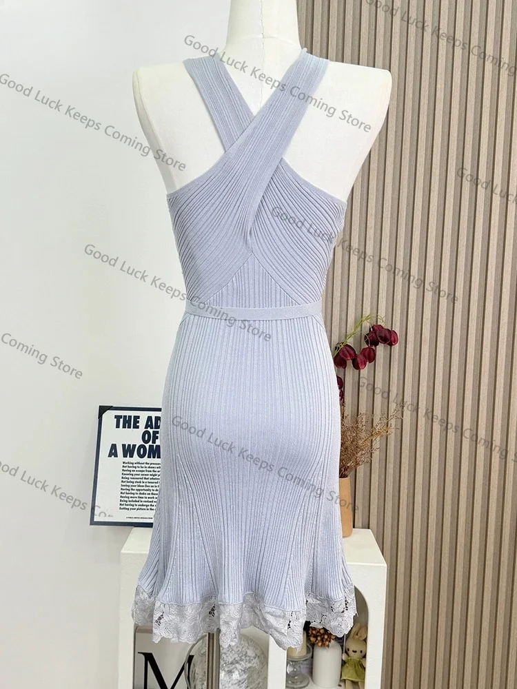 Sukienki damskie 2025, proste, z koronkowymi wstawkami, dopasowane, dzianinowe, elastyczne, do biura, na co dzień, na imprezę, ołówkowe, typu tuba.