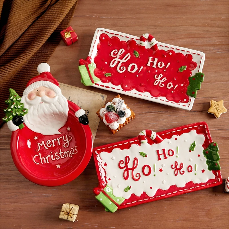 

European and American Three-Dimensional Hand-Painted Cute Snowman Ceramic Plate Christmas Gift Decoration Dim Sum Plate