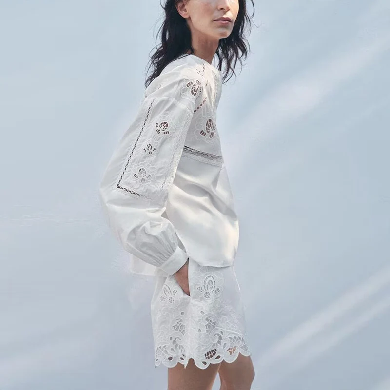 Vertical Lace Embroidery irt ort Set Women's Faion Spring 2025 Polyester Fiber Z Brand Student orm Workwear