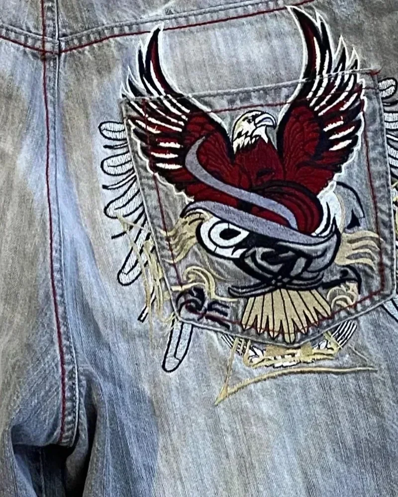 American New Y2K Retro Embroidered Denim Shorts For Men And Women Gothic High Waist Shorts Basketball Pants Street Wear