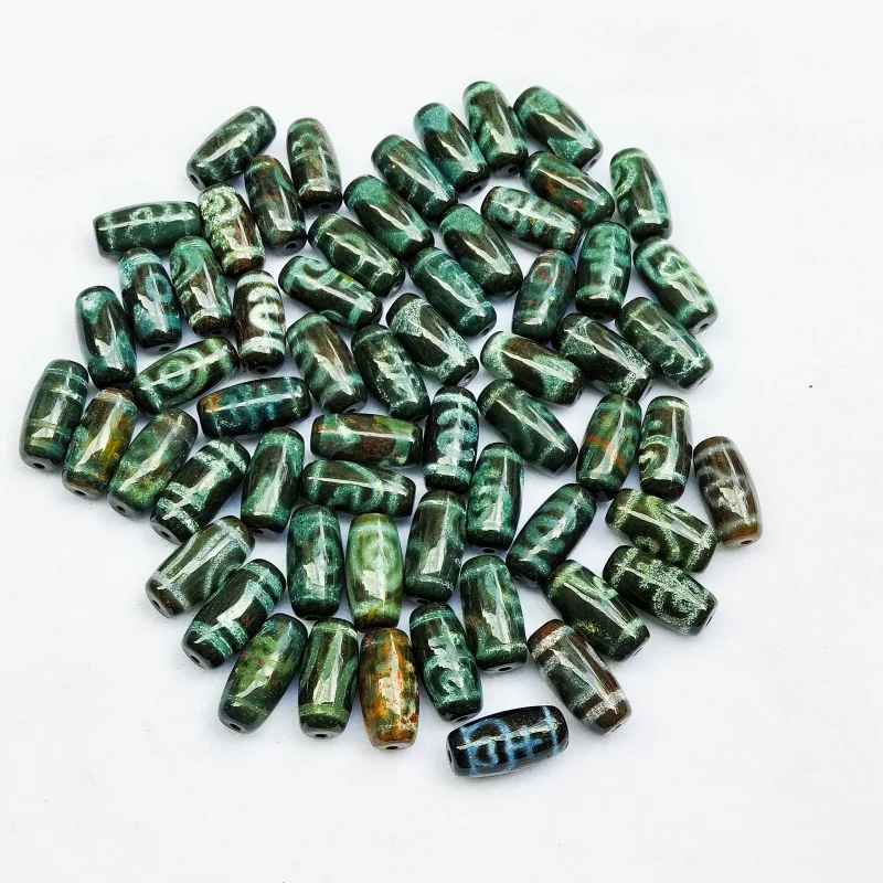 50Pcs/Lot of ancient Xizang Cultural Symbols Green Leather Vermilion Agate Dzi Beads Amulet Jewelry Accessories for Men&Women