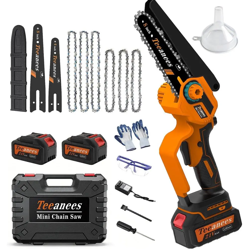 

8 Dual-Blade Cordless Chainsaw, 1200W, 2x 4000mAh Batteries, 6 Chains, Tree Trimmer (Orange)