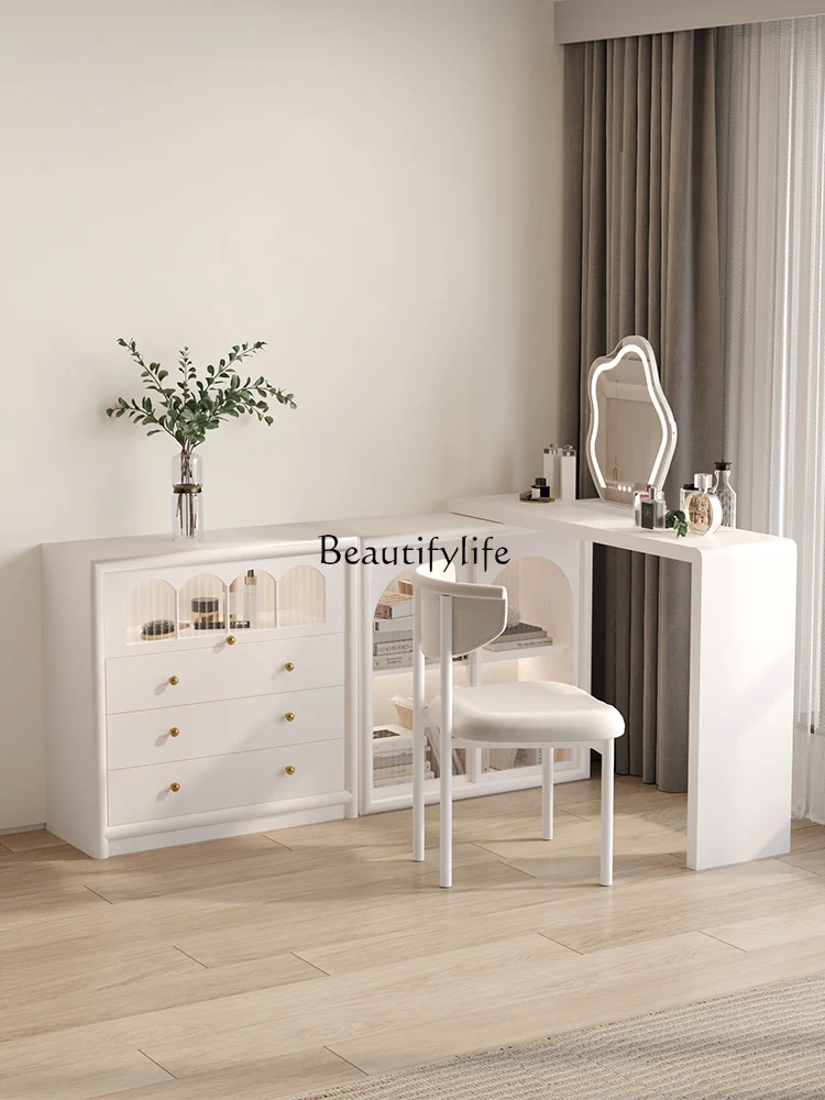 French Cream Style Dressing Table Storage Cabinet Integrated Bedroom Corner Retractable Makeup Table