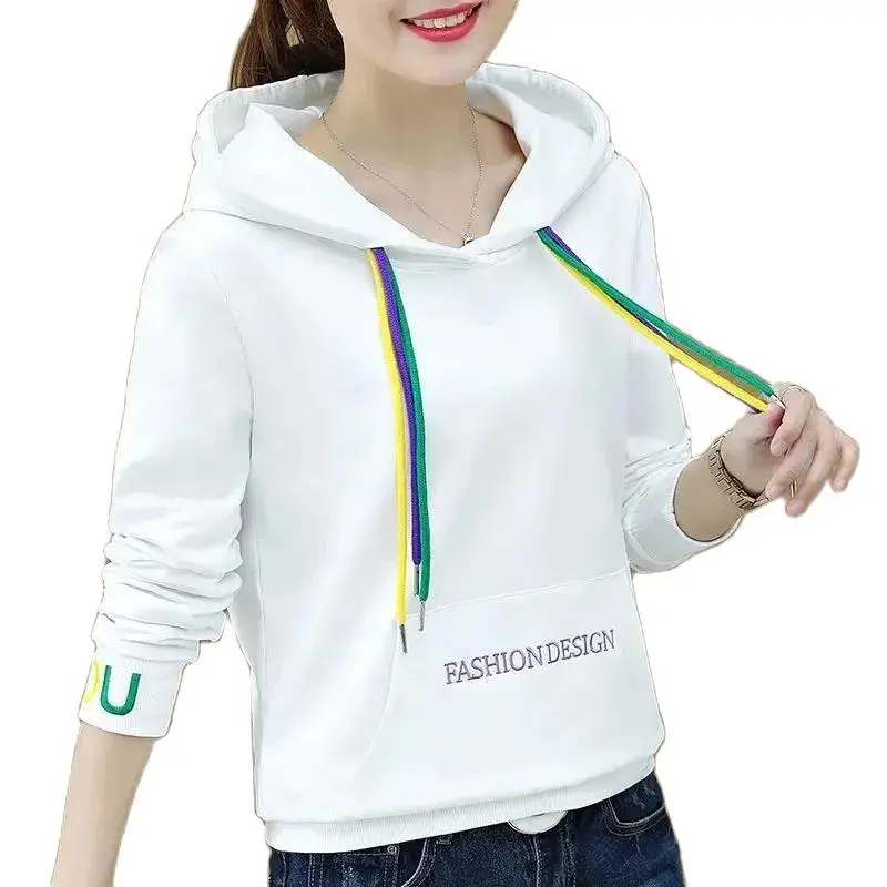 

Short Hoodie Women 2024 Spring Summer Style Casual Hooded Pullover Top Fashion Letter Printing Drawstring Tops Coat Female