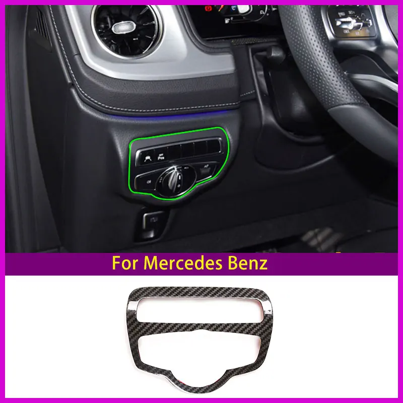 Car Headlight Switch Panel Decorative Frame For Mercedes-Benz Real Carbon Fiber Auto Modification Accessories Internal