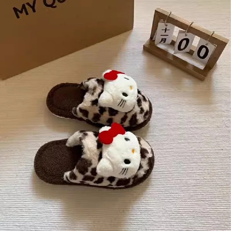 2024 New Leopard Pattern Design Kitty Cotton Slippers Warm And Cute In Autumn And Winter Plush And Anti Slip Stinky Girl'S H